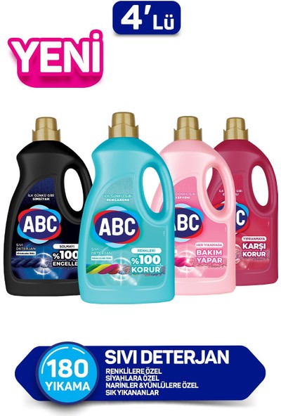 Abc Sıvı Deterjan Seti 2,7lx4(Renkliler, Siyahlar, Narinler, Sık Yıkananlar)