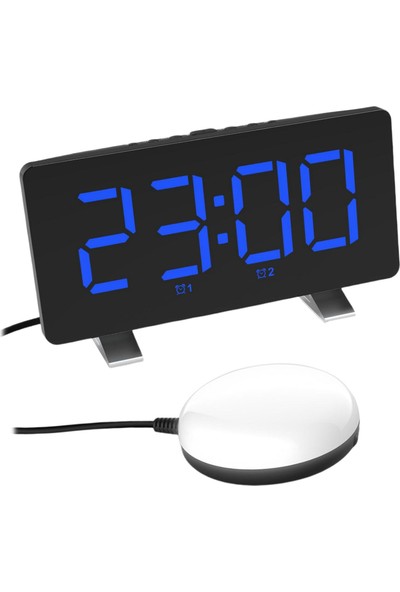 Büyük LED Çalar Saatler Çift USB Vibratör Masa Saati Ev Yatak Odası Için Sağır Siyah Mavi