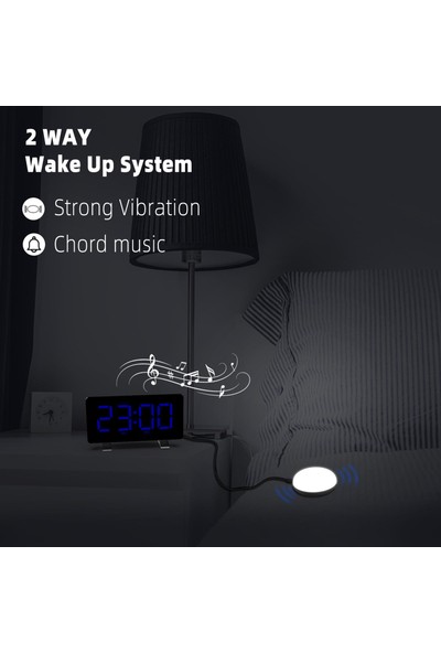 Büyük LED Çalar Saatler Çift USB Vibratör Masa Saati Ev Yatak Odası Için Sağır Siyah Mavi