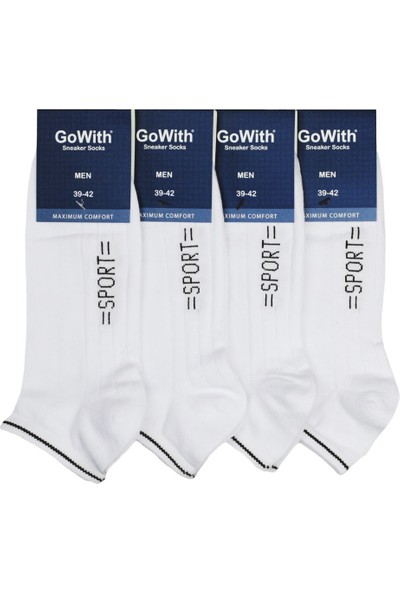 Gowith 4’lü Pamuklu Kısa Sport Beyaz Esnek Erkek Patik Çorabı 3115