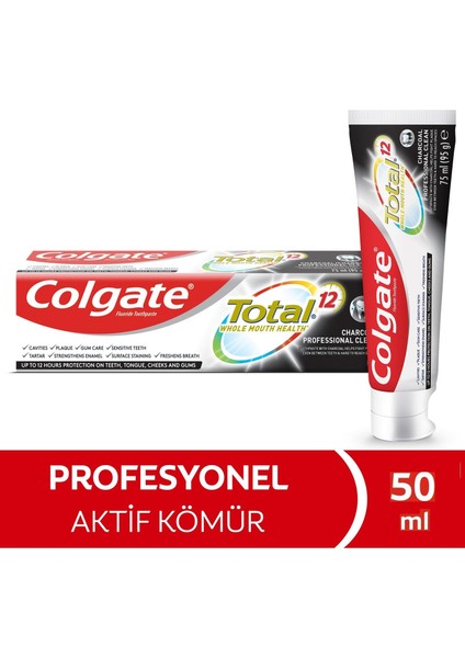 Total Charcoal Profesyonel Temizlik Kömürlü Diş Macunu 50 Ml