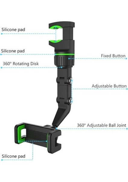 Multifonksiyonel Dikiz Aynası Araç Telefon Tutucu 360 Döner Başlık