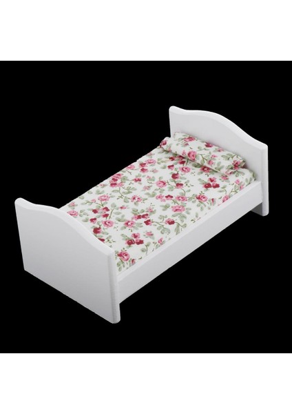 Kırmızı Çiçek Yastık Model Oda Eşyaları Ile 1/12 Dollhouse Ahşap Tek Kişilik Yatak (Yurt Dışından)
