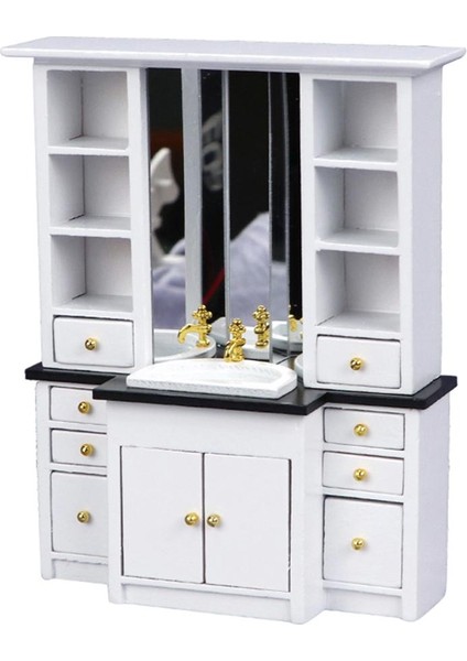 1:12 Ahşap Banyo Lavabo Dolabı Minyatür Yıkama Havzası Mobilya Dekorasyon (Yurt Dışından)