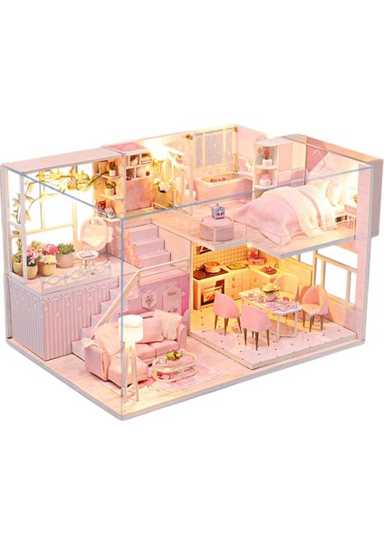 Dıy El Sanatları Dollhouse W / LED Işık Ahşap Cottage 3D Bulmacalar Bebek Evi Oyuncaklar (Yurt Dışından)