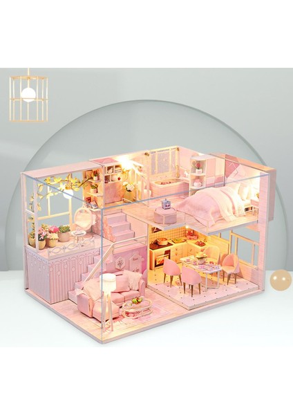 Dıy El Sanatları Dollhouse W / LED Işık Ahşap Cottage 3D Bulmacalar Bebek Evi Oyuncaklar (Yurt Dışından)