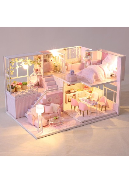 Dıy El Sanatları Dollhouse W / LED Işık Ahşap Cottage 3D Bulmacalar Bebek Evi Oyuncaklar (Yurt Dışından)