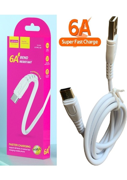 1 Metre 6 Amper 6A Huawei Samsung Lg Sony Xiaomi Oppo Uyumlu Type-C USB Super Fast Şarj Şarz Kablosu Type-C 6 Amper 6A