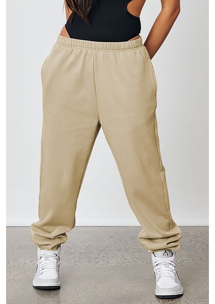 Kadın Bej Beli Lastikli Oversize Eşofman Altı MG1235 fiyatları