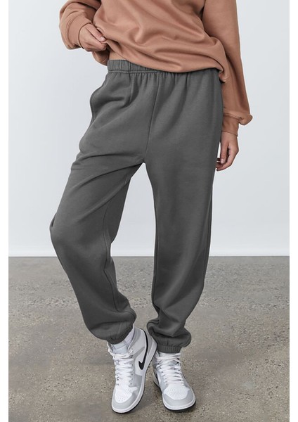 Kadın Antrasit Beli Lastikli Oversize Eşofman Altı MG1235