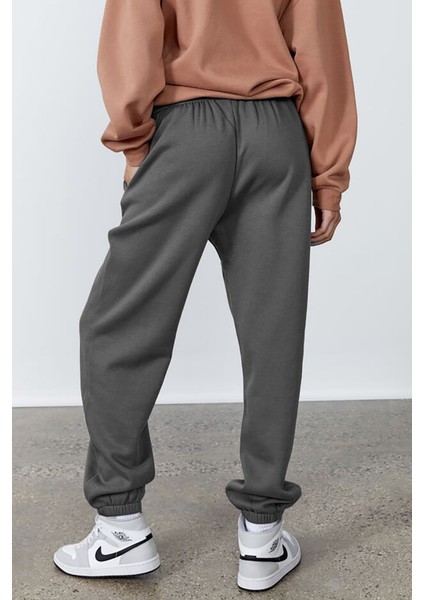 Kadın Antrasit Beli Lastikli Oversize Eşofman Altı MG1235 fırsatları