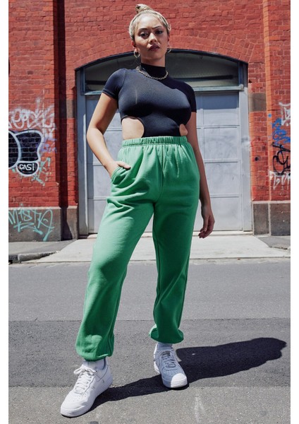 Kadın Yeşil Beli Lastikli Oversize Eşofman Altı MG1235