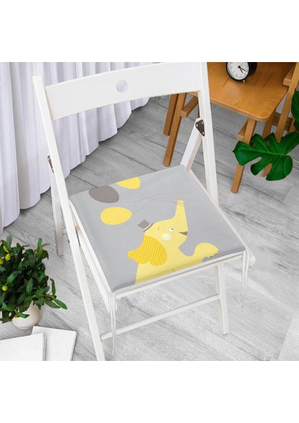 Real Homes Gri Zeminde Uçan Balonlar ve Fil Desenli Çocuk Odası Fermuarlı Sandalye Minderi - 40 x 40 cm