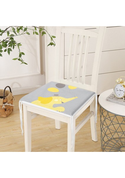 Real Homes Gri Zeminde Uçan Balonlar ve Fil Desenli Çocuk Odası Fermuarlı Sandalye Minderi - 40 x 40 cm