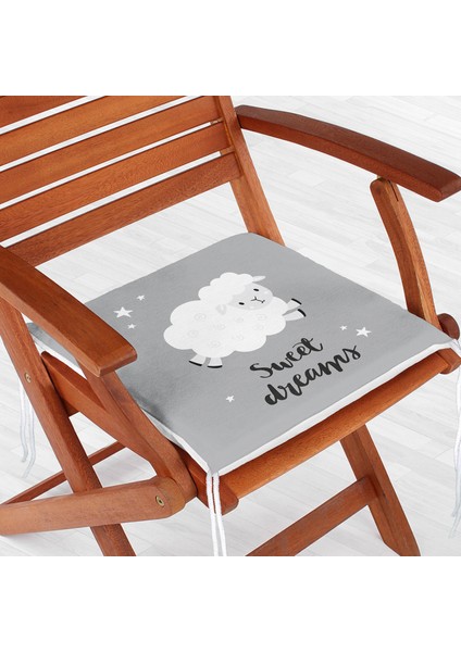 Real Homes Gri Zeminde Sevimli Kuzucuk Tasarımlı Bebek Odası Fermuarlı Sandalye Minderi - 40 x 40 cm fiyatları