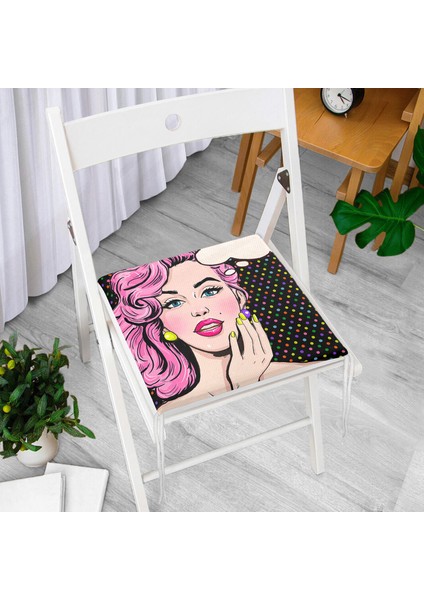 Pop Art Resimli Dekoratif Kare Sandalye Minderi