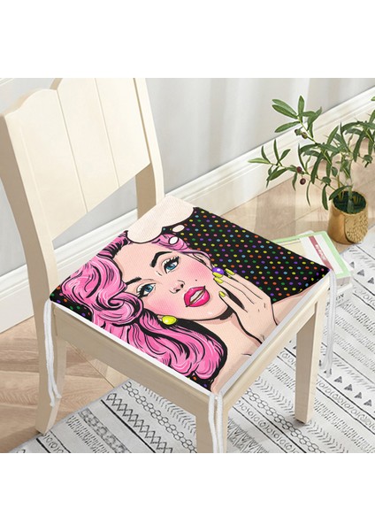 Pop Art Resimli Dekoratif Kare Sandalye Minderi modelleri