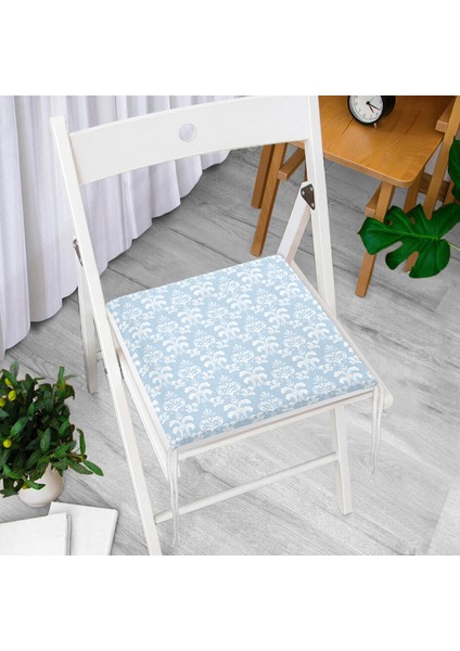 Açık Mavi Dijital Baskılı Modern Yastık Fermuarlı Sandalye Minderi modelleri
