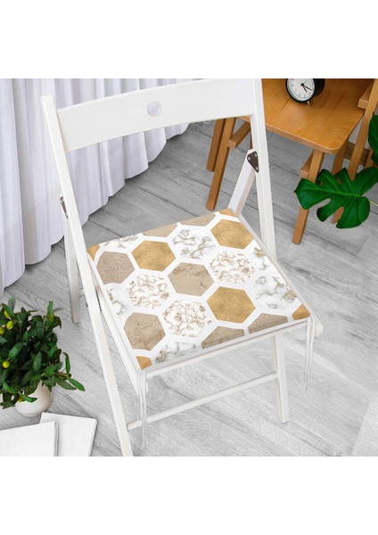 Geometrik Mermer Motifli Dekoratif Fermuarlı Sandalye Minderi