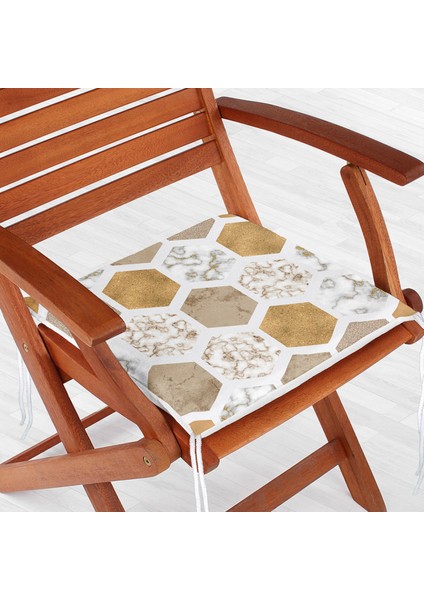 Geometrik Mermer Motifli Dekoratif Fermuarlı Sandalye Minderi