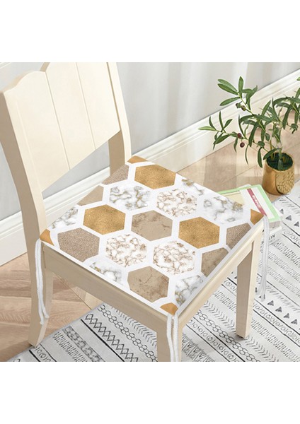 Geometrik Mermer Motifli Dekoratif Fermuarlı Sandalye Minderi