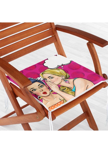 Pop Art Dekoratif Kare Sandalye Minderi 40x40cm Fermuarlı