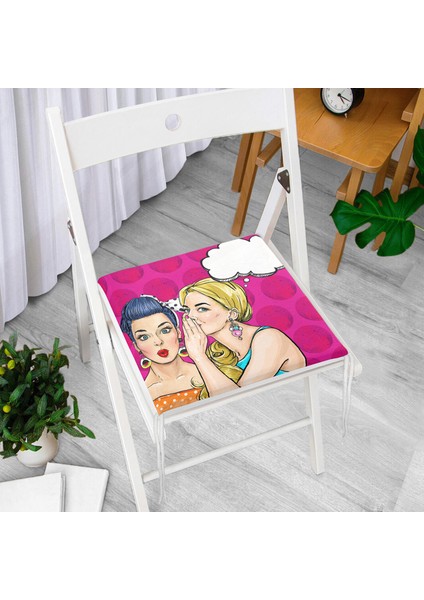 Pop Art Dekoratif Kare Sandalye Minderi 40x40cm Fermuarlı