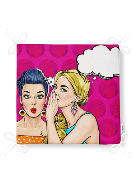 Pop Art Dekoratif Kare Sandalye Minderi 40x40cm Fermuarlı