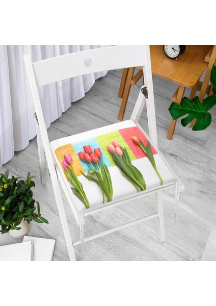 Çiçek Desenli Dekoratif Kare Sandalye Minderi 40x40cm Fermuarlı