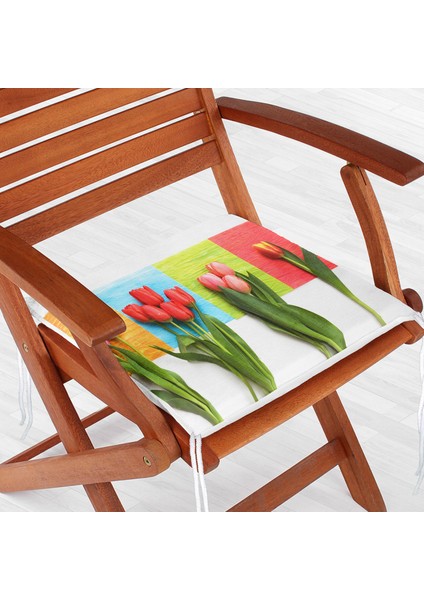 Çiçek Desenli Dekoratif Kare Sandalye Minderi 40x40cm Fermuarlı