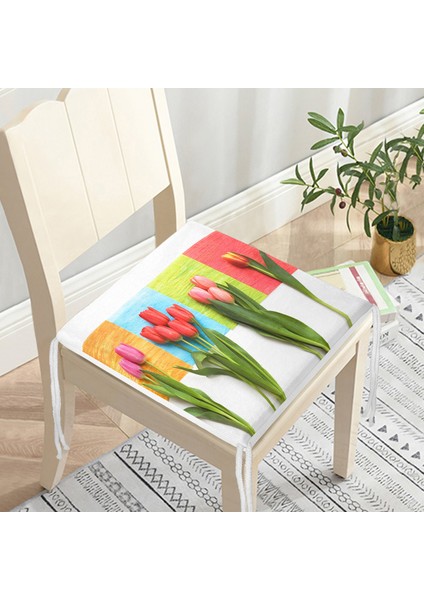 Çiçek Desenli Dekoratif Kare Sandalye Minderi 40x40cm Fermuarlı