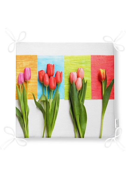 Çiçek Desenli Dekoratif Kare Sandalye Minderi 40x40cm Fermuarlı