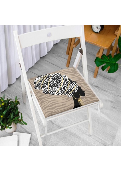 Vizon Zeminde Zenci Kadın Tasarımlı Modern Fermuarlı Sandalye Minderi