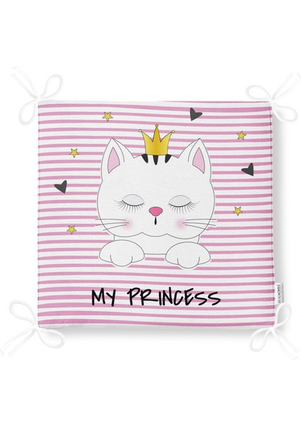My Princess Pembe Çizgiler Üzerinde Taçlı Kedicik Fermuarlı Sandalye Minderi fırsatları