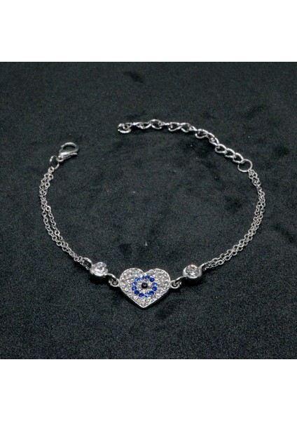 Gümüş Renk Kalp Göz Nazar Figürlü Çift Zincirli Bileklik 874 fiyatları
