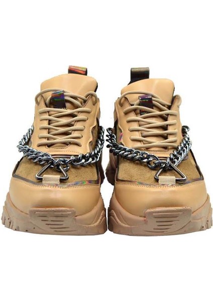 Kadın Nut Gümüş Zincir Aksesuarlı Kalın Tabanlı Spor Ayakkabı modelleri