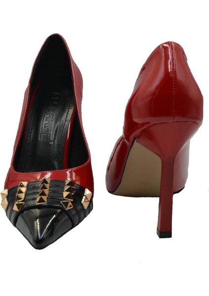 Kadın Ince Topuklu Rugan Önü Taşlı Ayakkabı modelleri