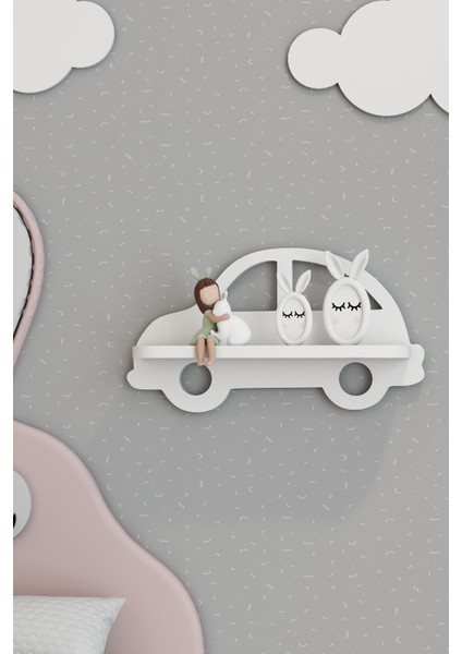 Montessori Çocuk Oyuncak Araba Model Ahşap Dekoratif Duvar Rafı