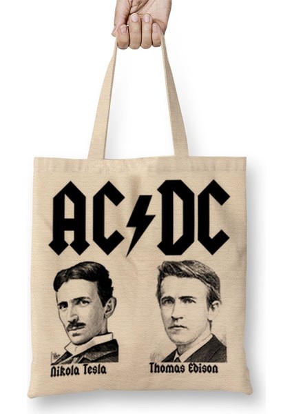 Ac Dc Tesla ve Edison Bez Çanta Uzun Saplı