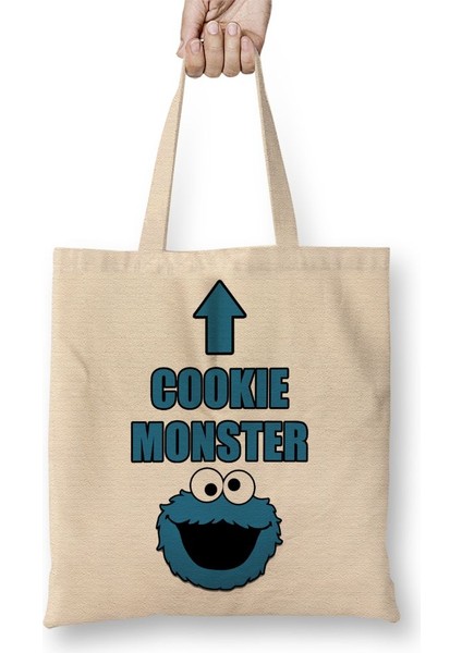 Cookie Monster Kurabiye Canavarı Bez Çanta Uzun Saplı