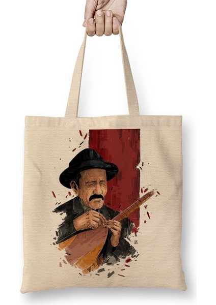 Aşık Veysel Illustrasyon Bez Çanta Uzun Saplı