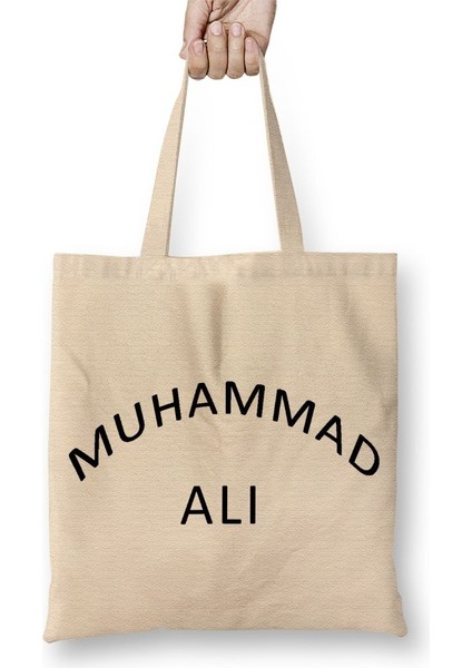 Muhammed Ali Boks Yazısı Bez Çanta Uzun Saplı