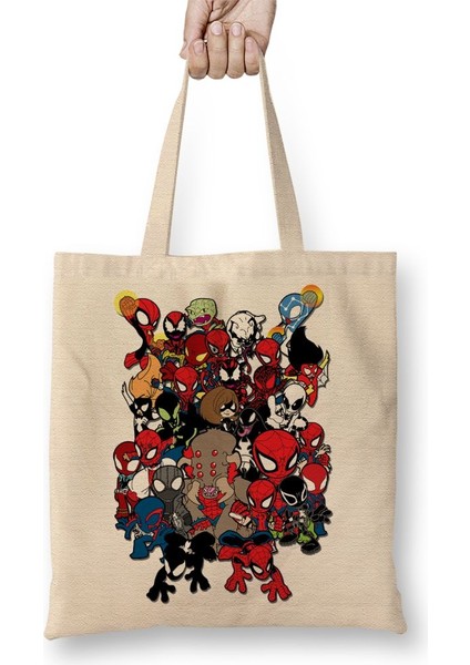 Spider Man Face Örümcek Adam Bez Çanta Uzun Saplı