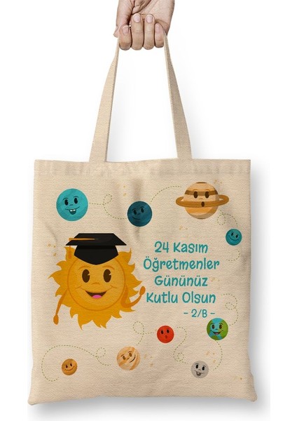 24 Kasım Özel Öğretmenler Günü Bez Çanta Uzun Saplı
