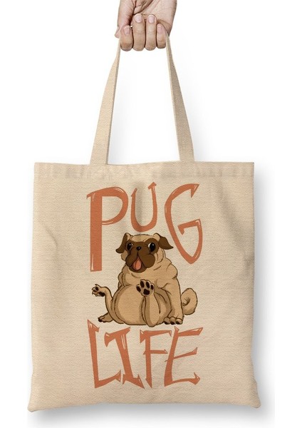 Thug Life Köpek Pug Life Bez Çanta Uzun Saplı