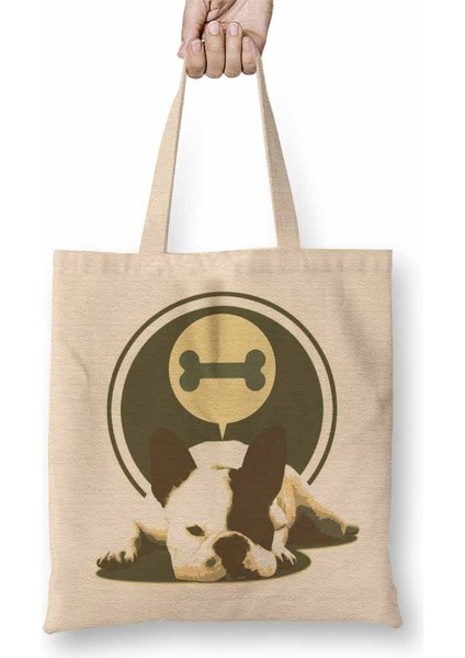 Bulldog Pug Köpek Bez Çanta Uzun Saplı