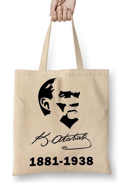 10 Kasım Atatürk Tişörtü Bez Çanta Uzun Saplı