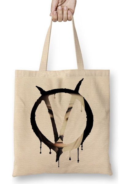 Symbol V With Mask V For Vendetta Bez Çanta Uzun Saplı