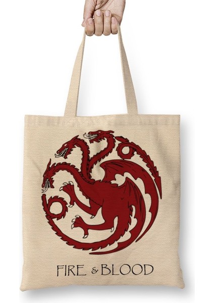 Casa Targaryen Got Fire ve Blood Bez Çanta Uzun Saplı