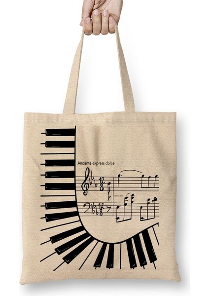 Piyano Müzik Notaları Bez Çanta Uzun Saplı